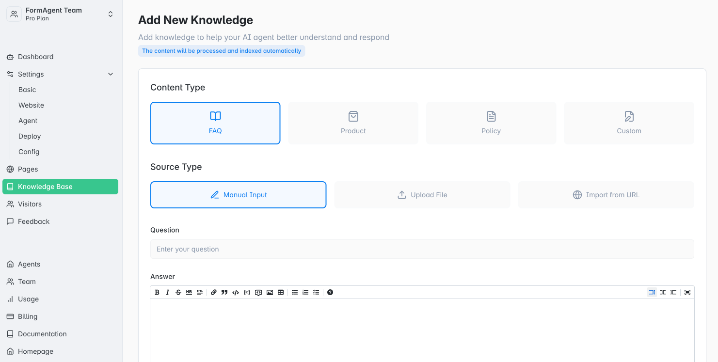 Add Knowledge Base Screen